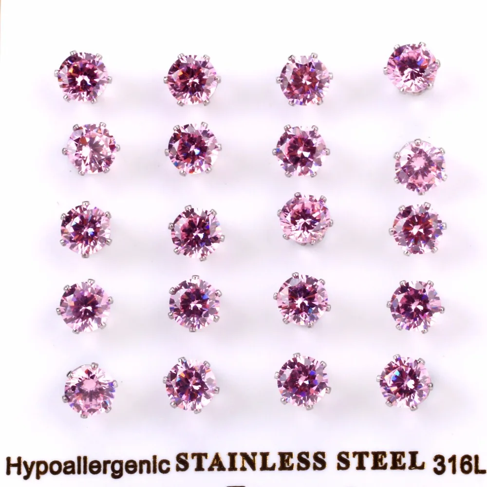 

LUXUKISSKIDS 10pairs/lot 3-10mm Small Stud Earrings Fashion Pink Zircon Earrings Set For Women Girl Baby Wholesale Jewelry