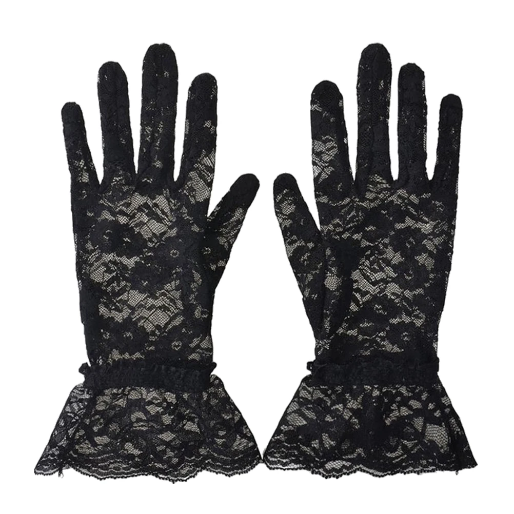 1 Pair of Women Summer Short Lace Gloves Anti UV Sun Protection Full