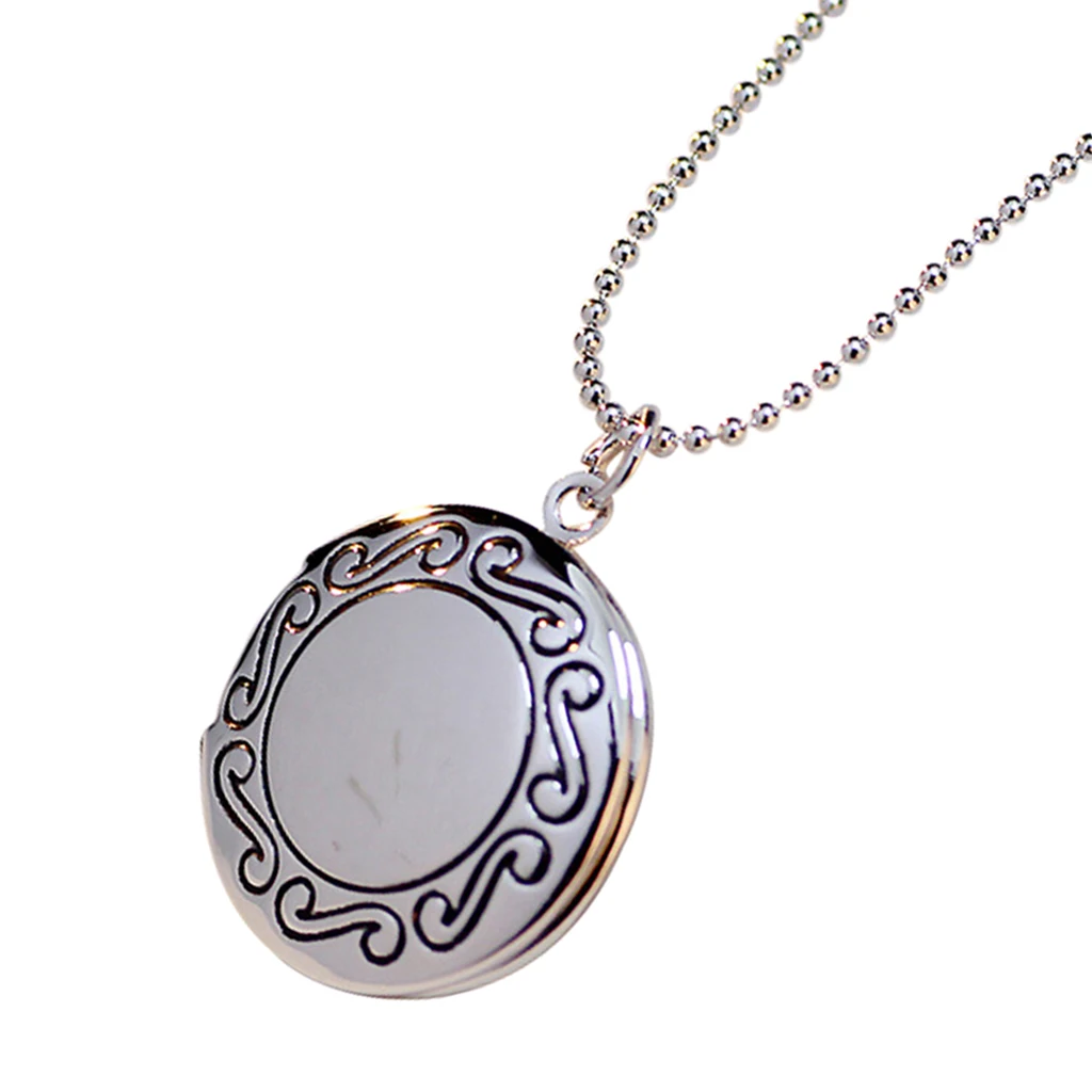 Women Openable Round Picture Photo Locket Pendant Necklace Chain 