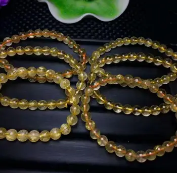 

FREE SHIPPING Natural Brazil Gold Hair Rutilated Quartz Beads Bracelet 7-6.5mm AAA