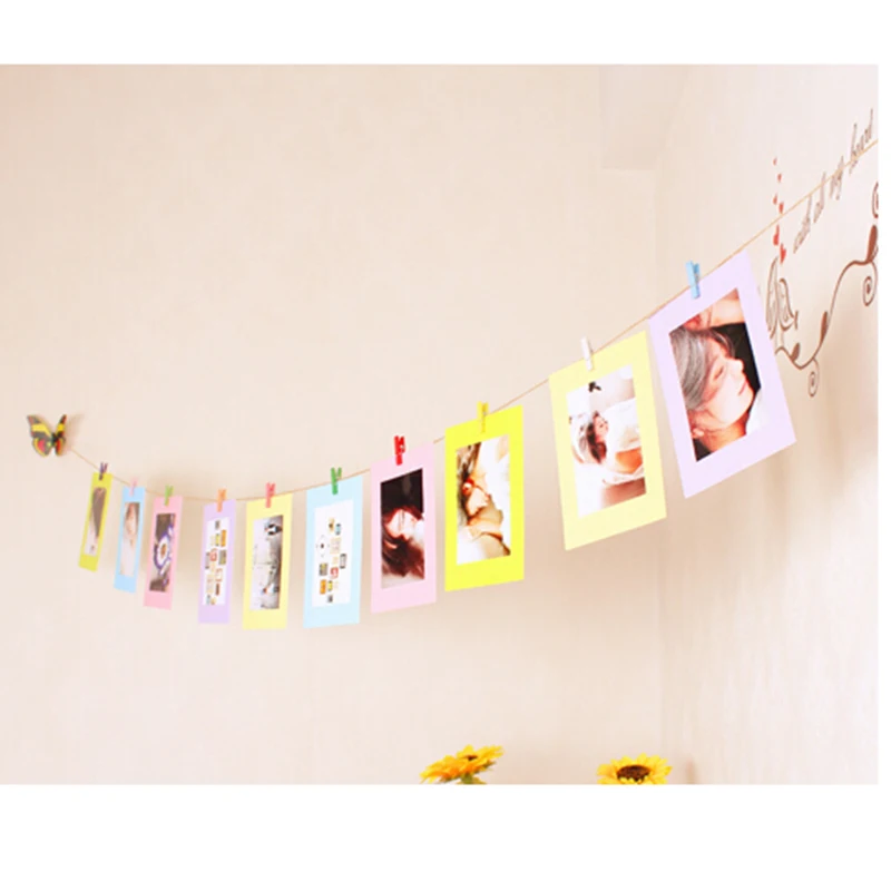 Best 10pcs set 8 inch Wood Grain Wall Paper Photo Frame Wall Picture Album Hanging Rope Wooden Clip for Wall Hanging Home Decor