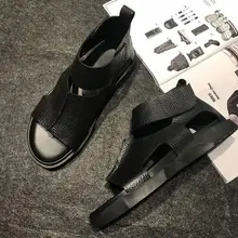 Из натуральной кожи Для мужчин сандалии Туфли без каблуков высокие сандалии Hook& Loop узкая полоса гладиаторы на платформе Приморский Высота обувь со скрытым каблуком