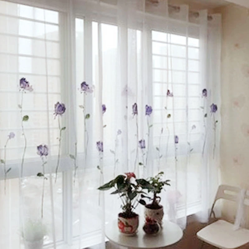 

Modern Simple Flowers Embroidered Sheer Curtains for Living Room Window Tulles for Kitchen Yarn Voile Curtains for Kids Bedroom