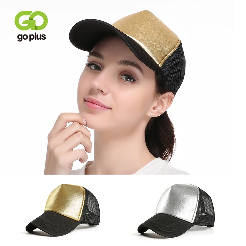 

GOPLUS 2019 Glitter Gold Silver Snapback Baseball Hat Women Summer Mesh Patchwork Messy Cap Girl Shine Hip Hop Sport Hat Female