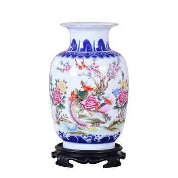 

Blue and White Ceramic Vase Pheonix Porcelain Flower Ancient Chinese Figure Story Pattern Vase Handmade Jingdezhen Flower Vases