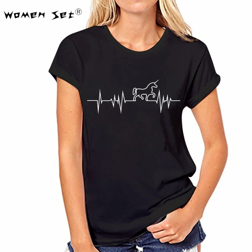 

3 Color Plain T Shirt Women Cotton Elastic T-shirts Female Casual Tops Lovely Horse Printed Short Sleeve T-shirt Unicorn