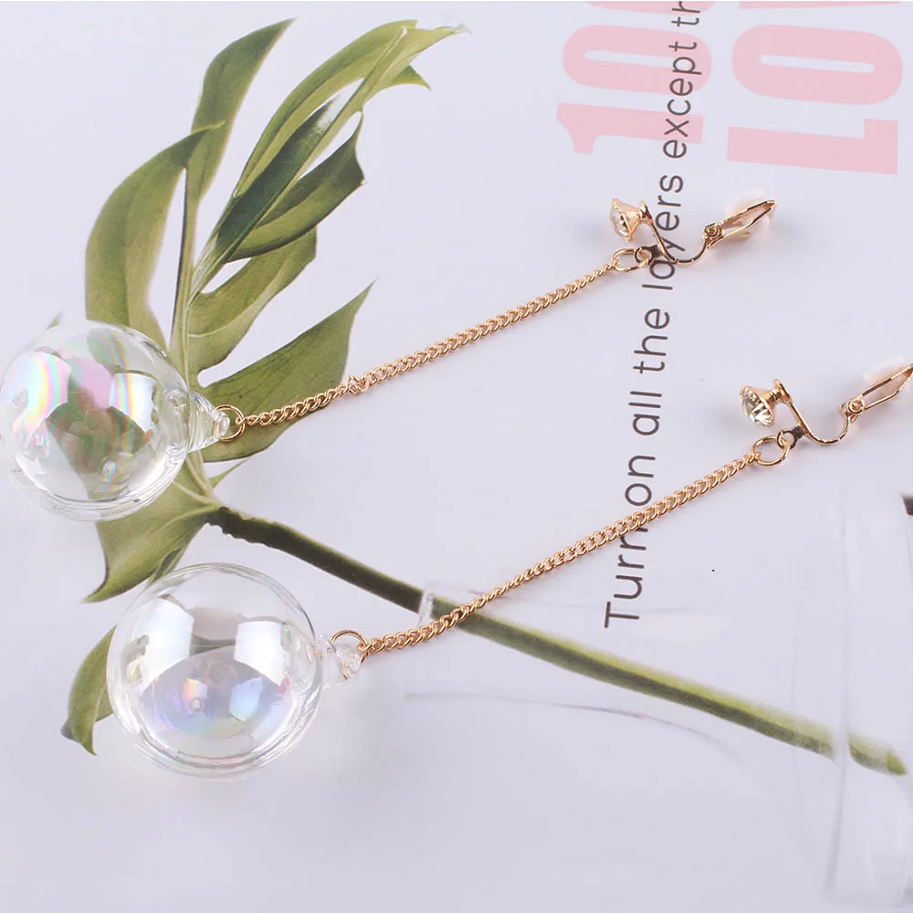 

JIOFREE 2018 New big Glass ball long Clip on Earrings No Pierced for Women Fashion Long Geometric Shape Ear Clip Wholesale