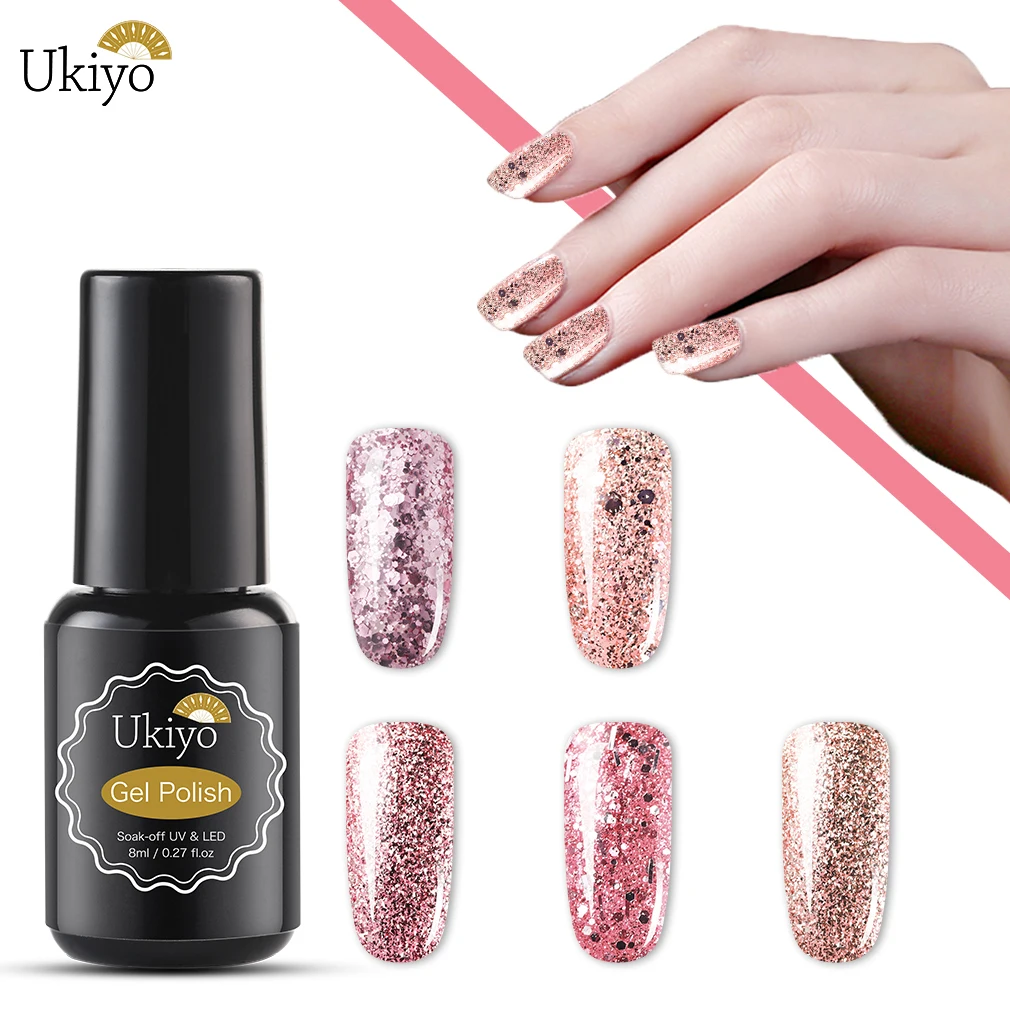 Rose Gold Glitter Nail Polish Soak Off Shining Bling Nail Gel Polish Nail.....