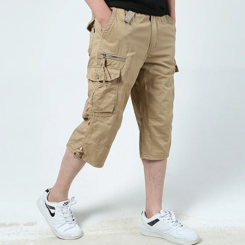 Новые мужские камуфляжные укороченные брюки летние дизайнерские мульти-карманные Чистый хлопок для мужчин повседневные укороченные брюки мужские размера плюс BY1219 - Цвет: Хаки