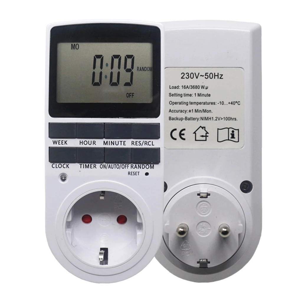 

Electronic Digital Timer Switch Kitchen Timer Outlet 12/24 Hour Programmable Timing Socket EU Plug Germany Standard