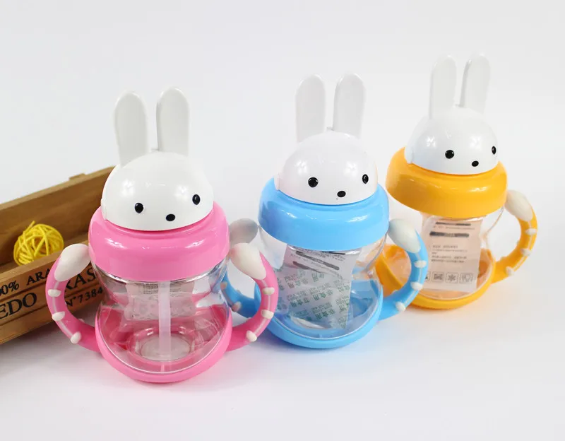 240ml Baby Training Cups Cute Rabbit Silica Gel Straw Baby Water Feeding Learning Drinking Bottle With Handle Kids Cup BB5095 (8)