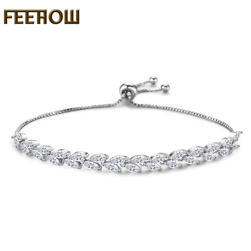 

EEHOW Elegant Cubic Zirconia Leaf Adjustable Bracelet&Bangle For Women Rose Gold Color Classic Jewelry FWBP2041