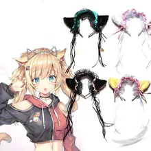 Принцесса Колокольчик в стиле «лолита» с украшением в виде кошачьих ушек головная повязка горничной кружевные ленты ободок для волос аксессуары Аниме кошка девочка Прямая поставка