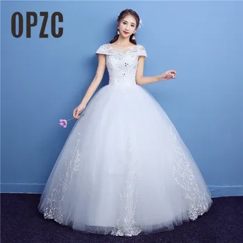 

Lace Appliques Pearls O Neck Wedding Dresses 2020 New Fashion Cap Sleeve Customized Plus Size Ball Gown Bridal Dress Real Photo