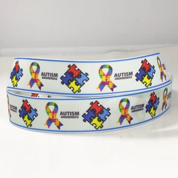 

50yards 7/8" 1" 1.5" 22mm 25mm 38mm autism awareness printed grosgrain ribbon for headband hair bow hair tie