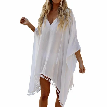 

Sexy Women Beach Dress Beachwear Swimwear Hooded Bikini Cover Up Sarong Tassel Summer Solid Color Woman Dress Ladies Dresses