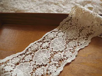 

cream cotton lace trim, cotton crochet trim lace with retro floral, 10 yards