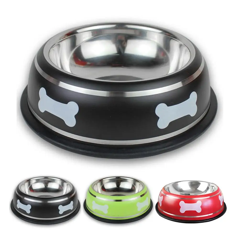 Stainless Steel Dog Cat Bowl Bone Printed Pet Dogs Feeding Bowls Puppy