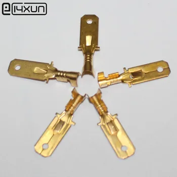 

50Pcs 6.3mm Male Crimp Spade Terminal Connection 6.3 mm Copper Terminals Adaptor Connector Car Auto Boat Modified Accessories