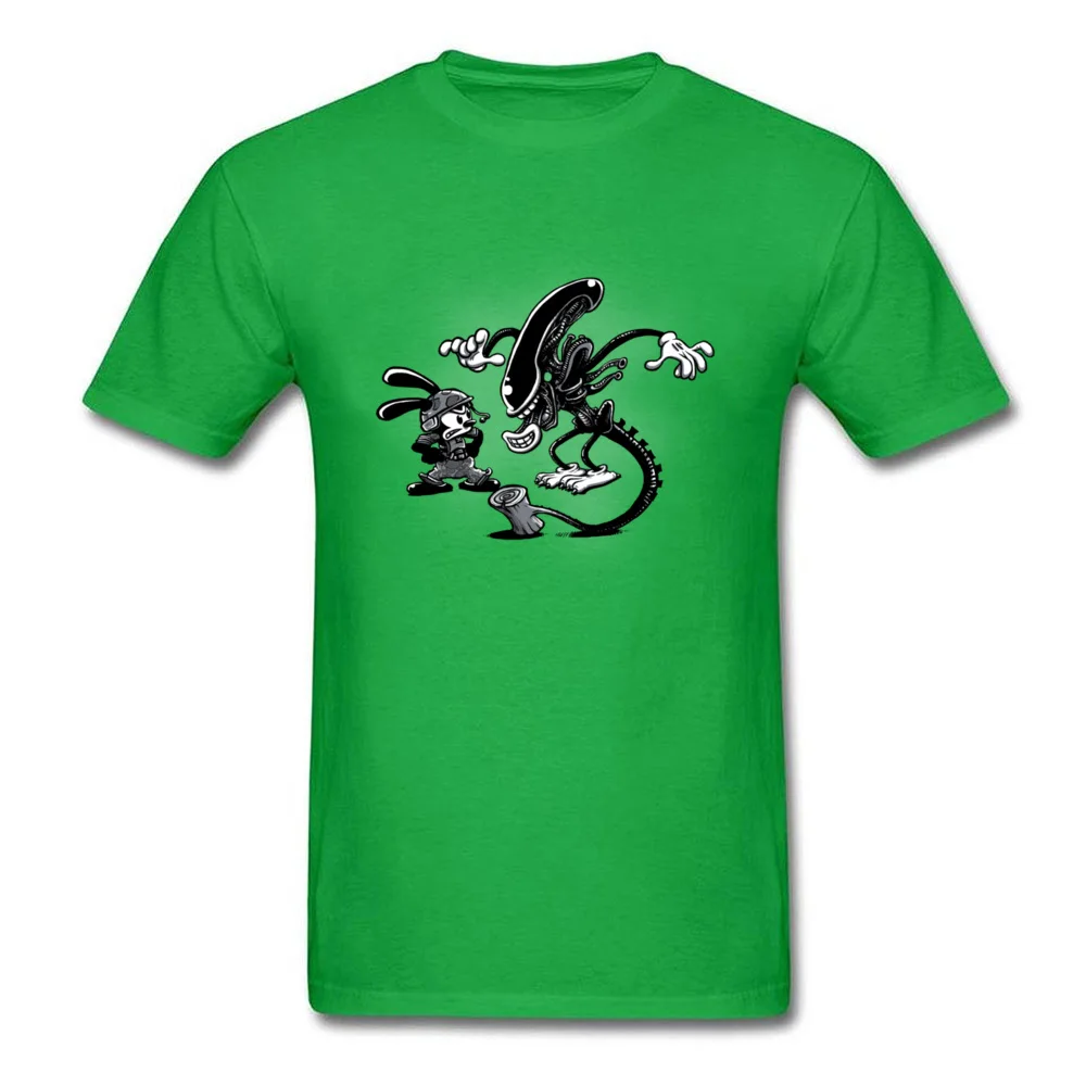 Men Tops Shirt Oswald vs Alien Plain Family T Shirt 100% Cotton Fabric Short Sleeve Custom Tee-Shirts Crewneck Oswald vs Alien green