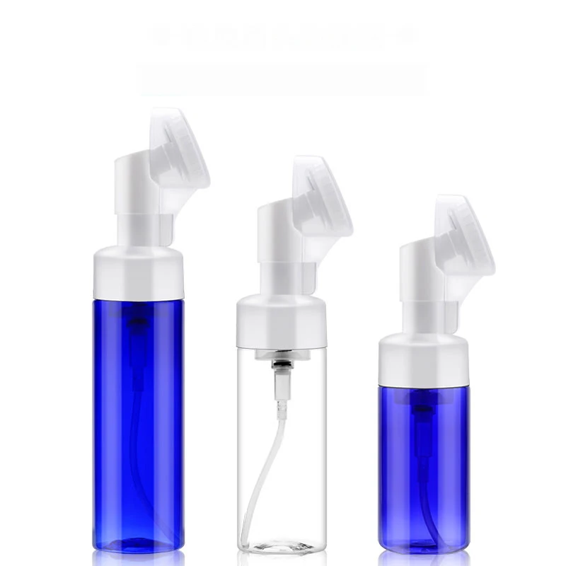 

1pc 100ml 150ml 200ml Clear Blue White Foaming Bottle Froth Pump With Silicone Brush Head Face Cleaning Makup Foam Bottles