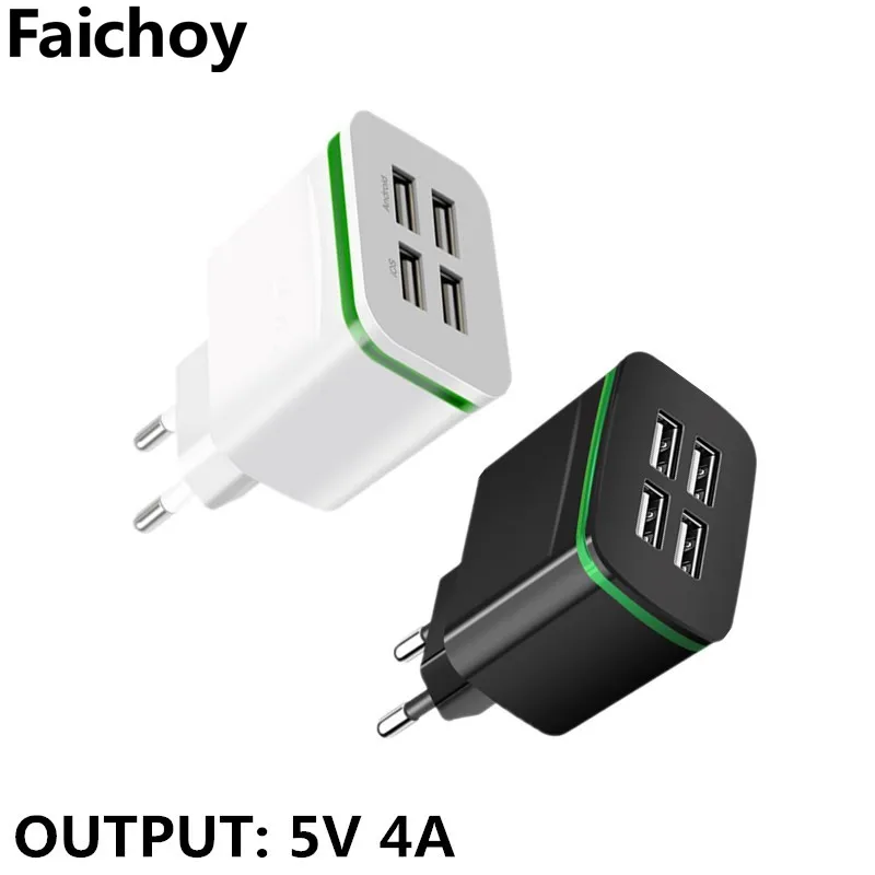 

Desktop 4 Ports USB Charger for iPhone iPad Xiaomi Samung LED Light EU Plug 5V 4A Wall Adapter Mobile Phone Universal Charging