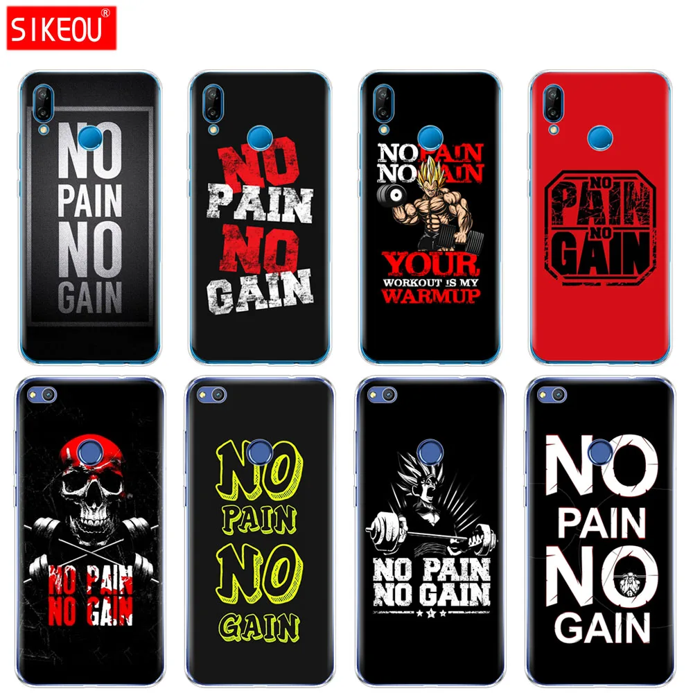 

Silicone Cover Phone Case For Huawei P20 P7 P8 P9 P10 Lite Plus Pro 2017 P Smart no pain no gain Gym and Fitness Quote