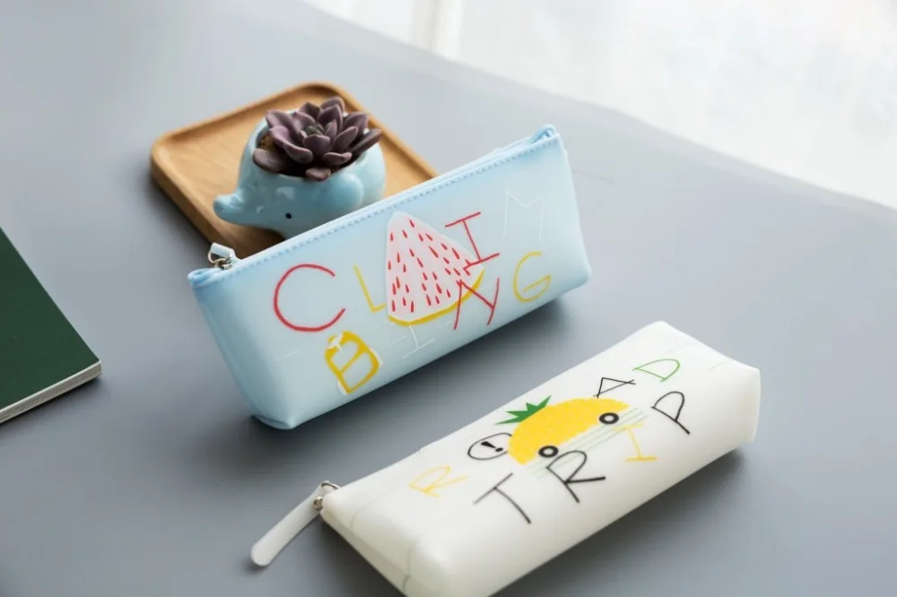 Cute Kawaii Pencil Case Silicone Cartoon Fruit PenBox Zipper Pencil Bag for Student Gift School Pencil Pouch Stationery Supplies (46)