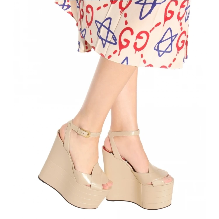 ENMAYER/женские босоножки на высоком каблуке женские летние модные туфли на танкетке с открытым носком и ремешком с пряжкой туфли на ремешке с пряжкой CR30