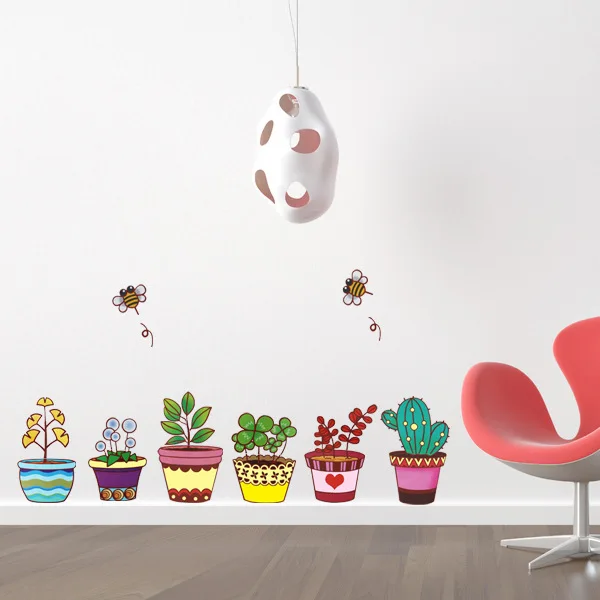 Flower Pots Planters wall sticker Potted plants bees stickers poster Decal Kids room home decor