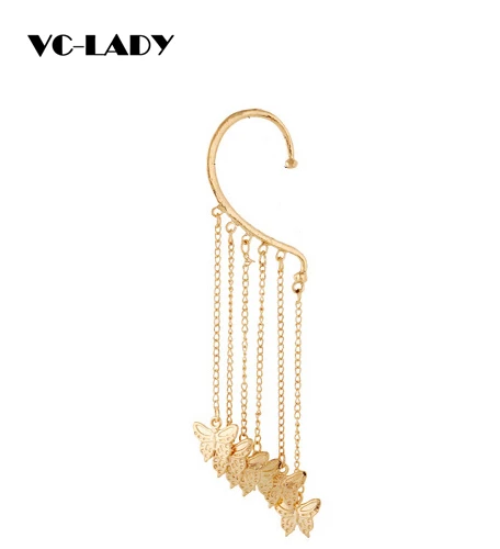 

Long Tassel Non Pierced Butterfly Earrings Ear cuff Clip on Earrings Earring Cuffs For Women and Men Punk Gothic Jewelry