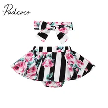 Летняя одежда для малышей Шорты-брюки для маленьких мальчиков и девочек шорты-пачки в полоску с цветочным рисунком повязка на голову комплект из 2 предметов