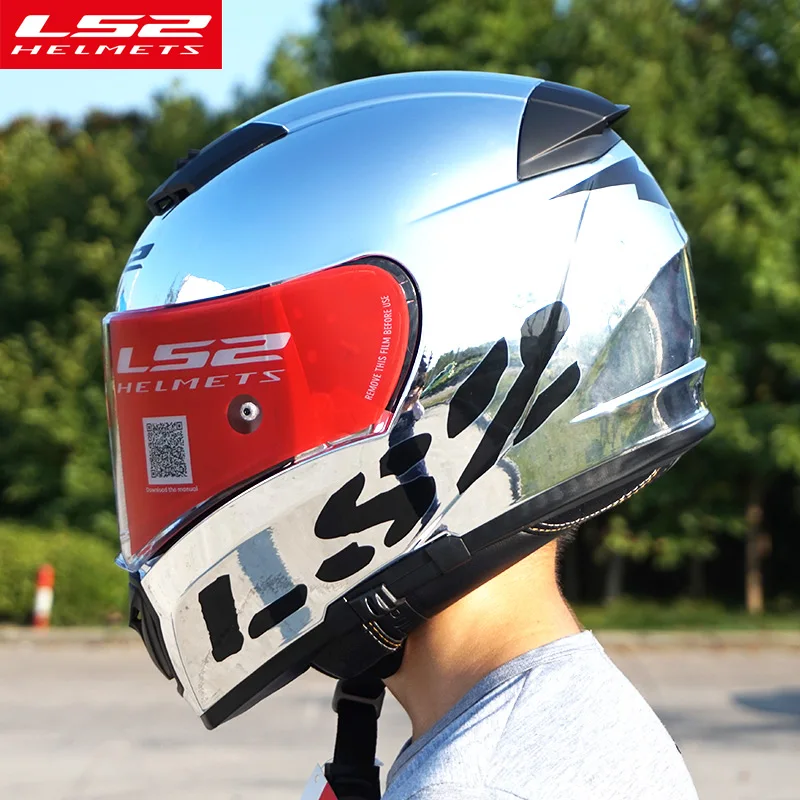 LS2 FF390 мужской мото rcycle шлем с двойными линзами с противотуманной пленкой pinlock хромированное зеркало полное лицо гоночный мото шлемы - Цвет: Chrom Silver