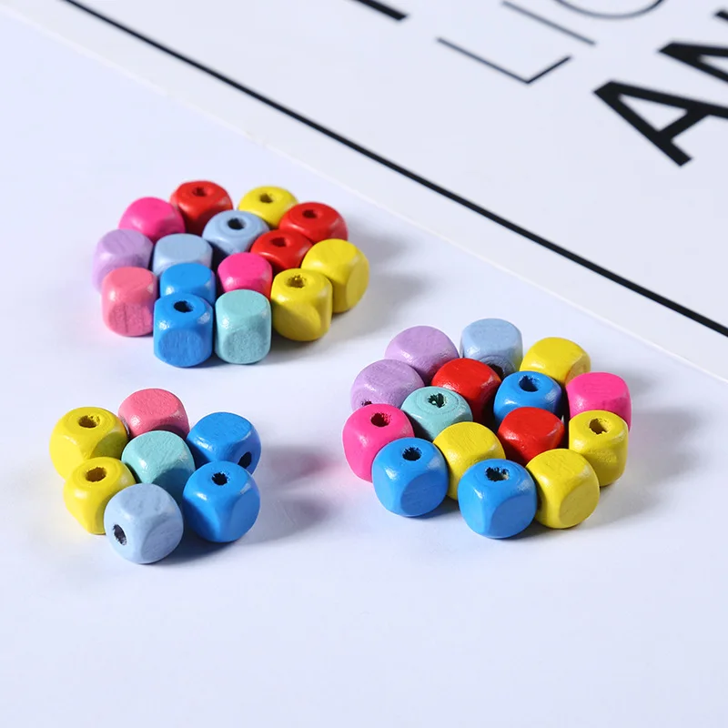 Wholesale Handmade Puzzle Wood Beads 6 8 10mm Square Colorful Wooden
