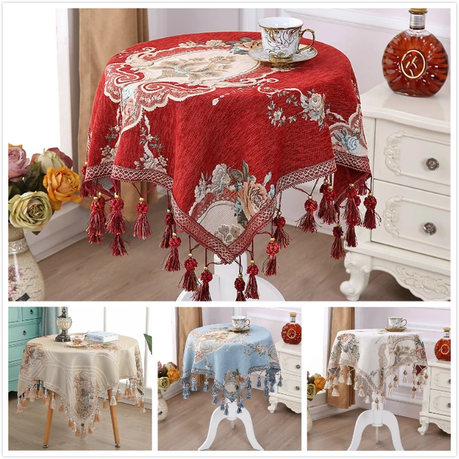 Европейская Изысканная кружевная скатерть с вышивкой и бахромой, маленький круглый стол для кухни, ресторана, Рождества, свадебного украшения