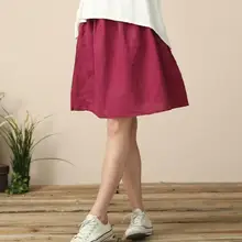 Натуральный хлопок равнины белье Свободные юбка Лето г. База Юбки для женщин Для женщин S по колено плюс Размеры Для женщин 4XL 5XL 6XL