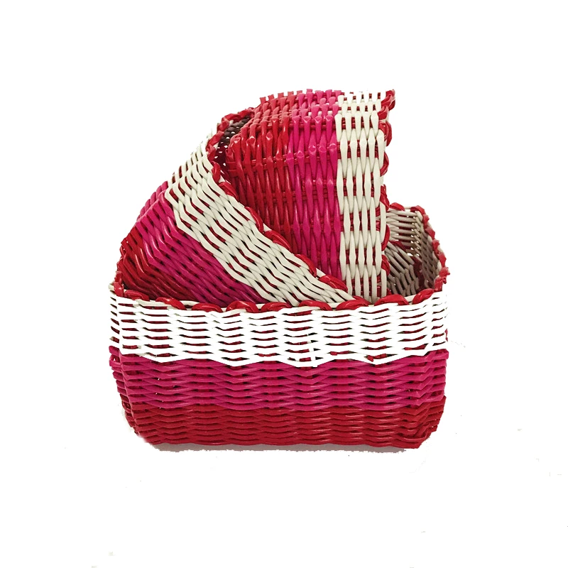 3PCs Handmade Woven Office Storage Box Plastic Waterproof Makeup Cosmetic Lipstick Mask Sundries Basket Desktop Organizer