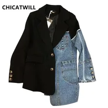 CHICATWILL High Street Runway Fashion 2019 Autumn Designer Women Denim Patchwork Blazers BF Special Office Lady Top Outerwears CHICATWILL High Street Runway Fashion 2019 Autumn Designer Women Denim Patchwork Blazers BF Special Office Lady Top Outerwears