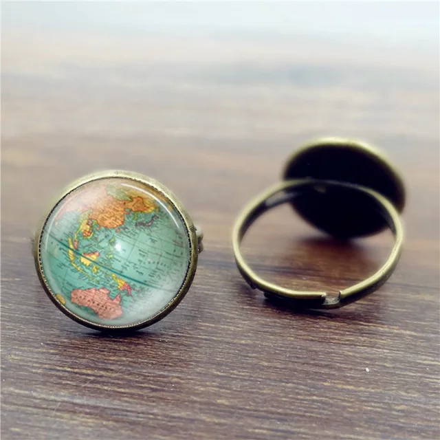 Vintage Bronze Color Gl Dome Globe Ring Planet Earth World Map Vintage Bronze Color Gl Dome Globe Ring Planet Earth World Map Art For Mens Women