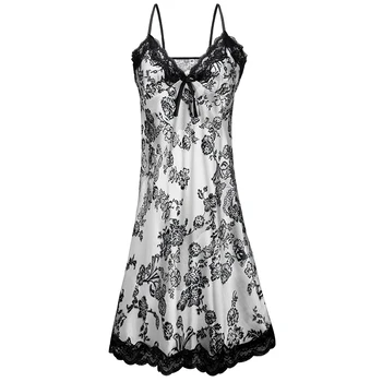 

Summer Satin Silk Lace Sleeping Dress Nightgown Women Spaghetti Strap Night Dress Pijama Slits Printed Mini Dresses