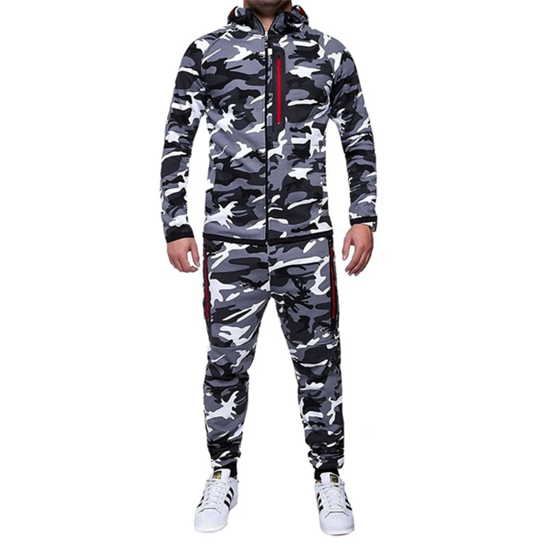 ZOGAA Men 2 Parts Hooded Sweatshirt and Sports Pants Set Camouflage Mandarin Collar Zipper Fly Military Full sleeve ZOGAA Men 2 Parts Hooded Sweatshirt and Sports Pants Set Camouflage Mandarin Collar Zipper Fly Military Full sleeve