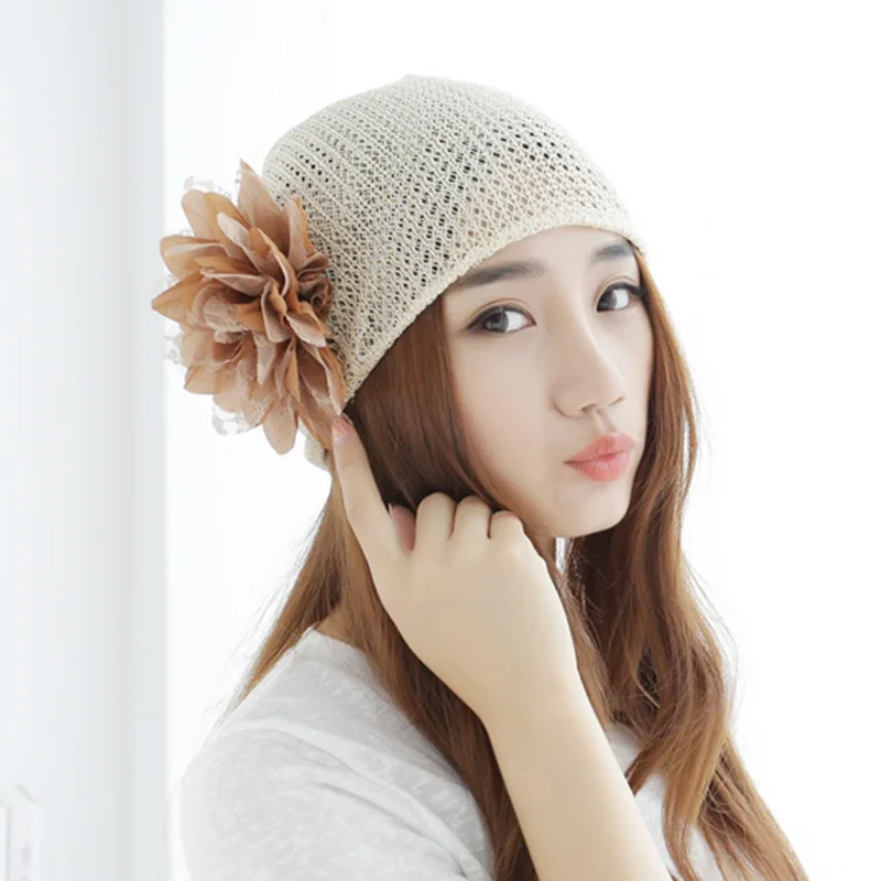 

adult fashion Hat women Korean spring and summer breathable lace scarf head cap wholesale women Skullies & Beanies