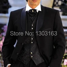 Модные Для мужчин Костюмы хорошая цена Черный Жених Смокинги для женихов Best человек Костюмы женихов Для мужчин Нарядные Костюмы для свадьбы(куртка+ Брюки для девочек+ жилет+ галстук