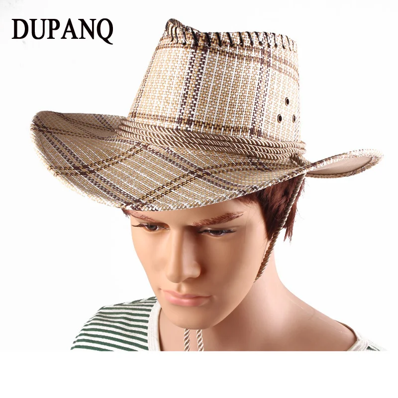 

DUPANQ Casual Straw Cowboy Hats Unisex Vintage Plaid Headwear Cap Western Cowboy Hat Fashion Jazz Cap Chapeu Feminino Gorras