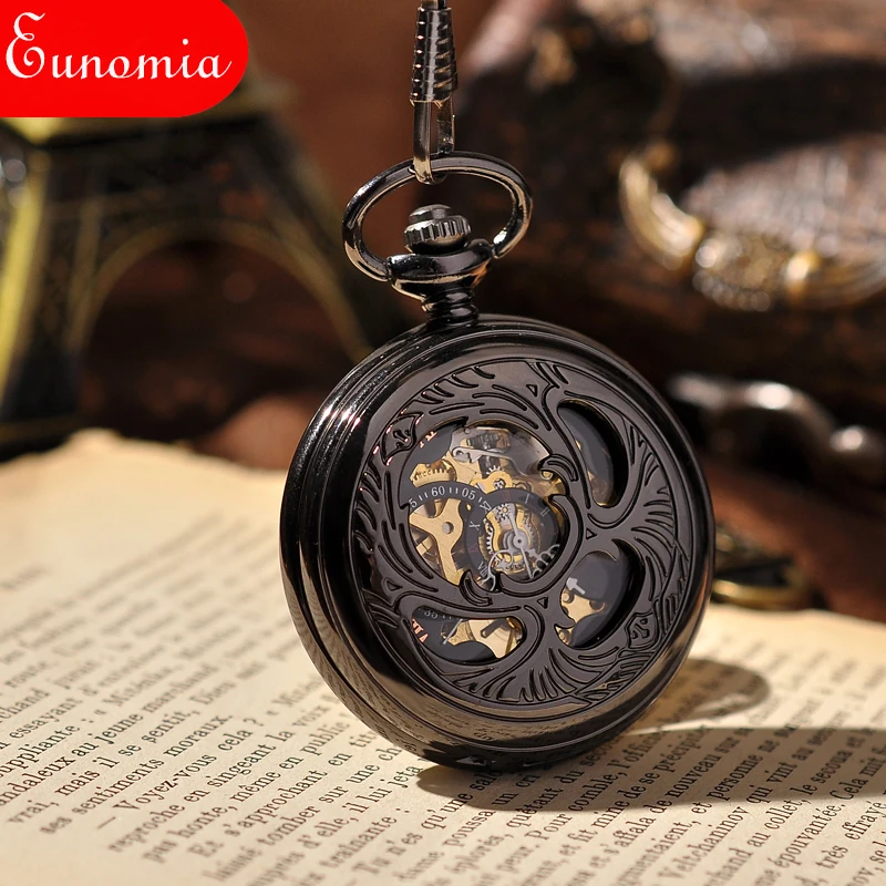 Japan Beetle Steampunk Skeleton Chain Mechanical Pocket Watch PW081mechanical pocket watch