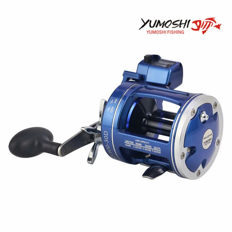 Günstig YUMOSHI 12 Kugellager Metall Angeln Reel Spule Sea Trolling Rollen mit Linie Zähler Alarm Angeln Tackle Pesca