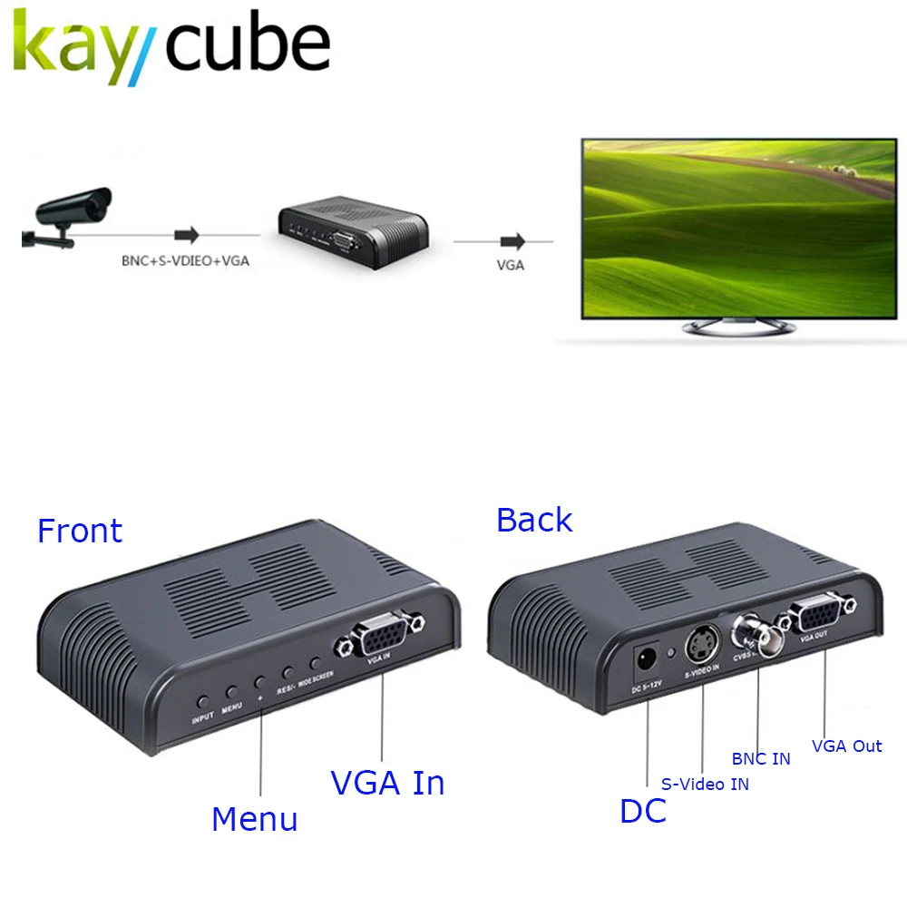 

Kaycube Ultra HD 1080P BNC + S - Video to VGA AV Adapter for Computer HDTV Projector ( AC 100 - 240V ) BLACK
