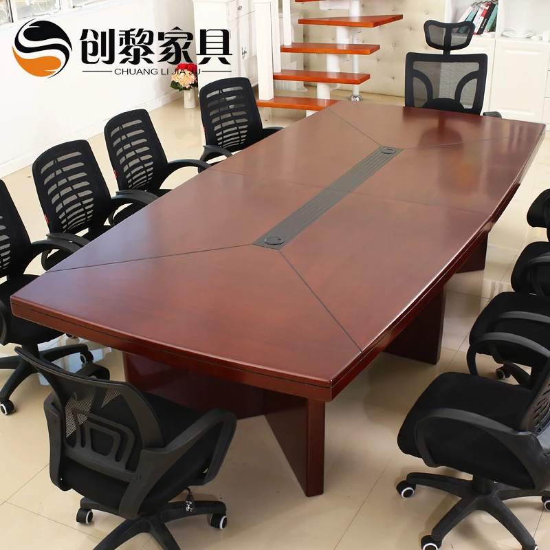 Office furniture leather red walnut wood veneer conference ...