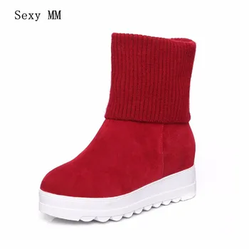 

High Quality Spring Autumn Suede Women Ankle Boots Platform Wedges Shoes Woman Short Boots botas Plus Size 34-40 41 42 43