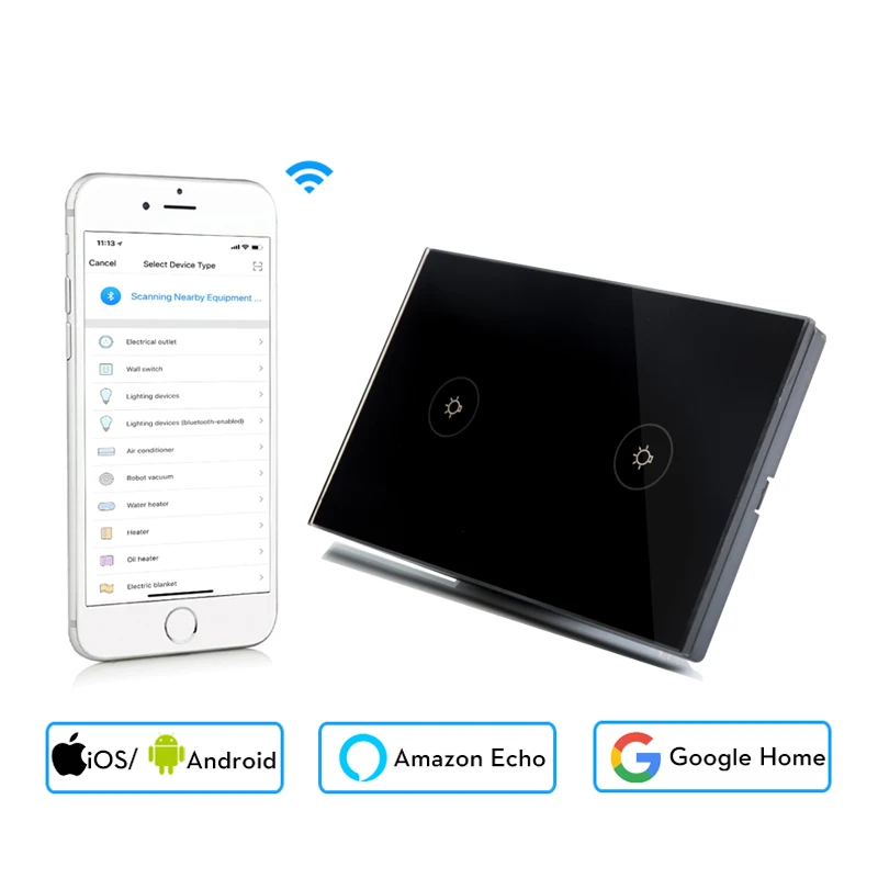 Wifi умный настенный сенсорный выключатель стеклянная панель мобильное приложение пульт дистанционного управления без концентратора требуется работа с Amazon Alexa Google Home US EU UK - Цвет: US Type 2 Gang Black
